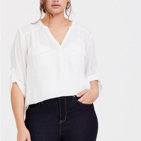 Women’s Torrid 1 Harper White Georgette Pullover 3/4 Sleeve Blouse 1X 1XL - Picture 4 of 12